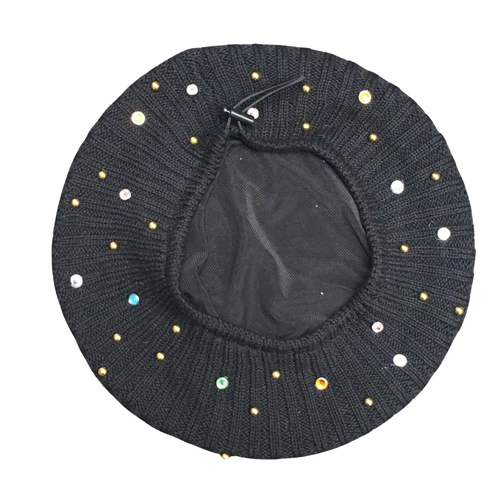 Solid Ribbed Beret Hat W/Multi Colored Studs For … - image 6